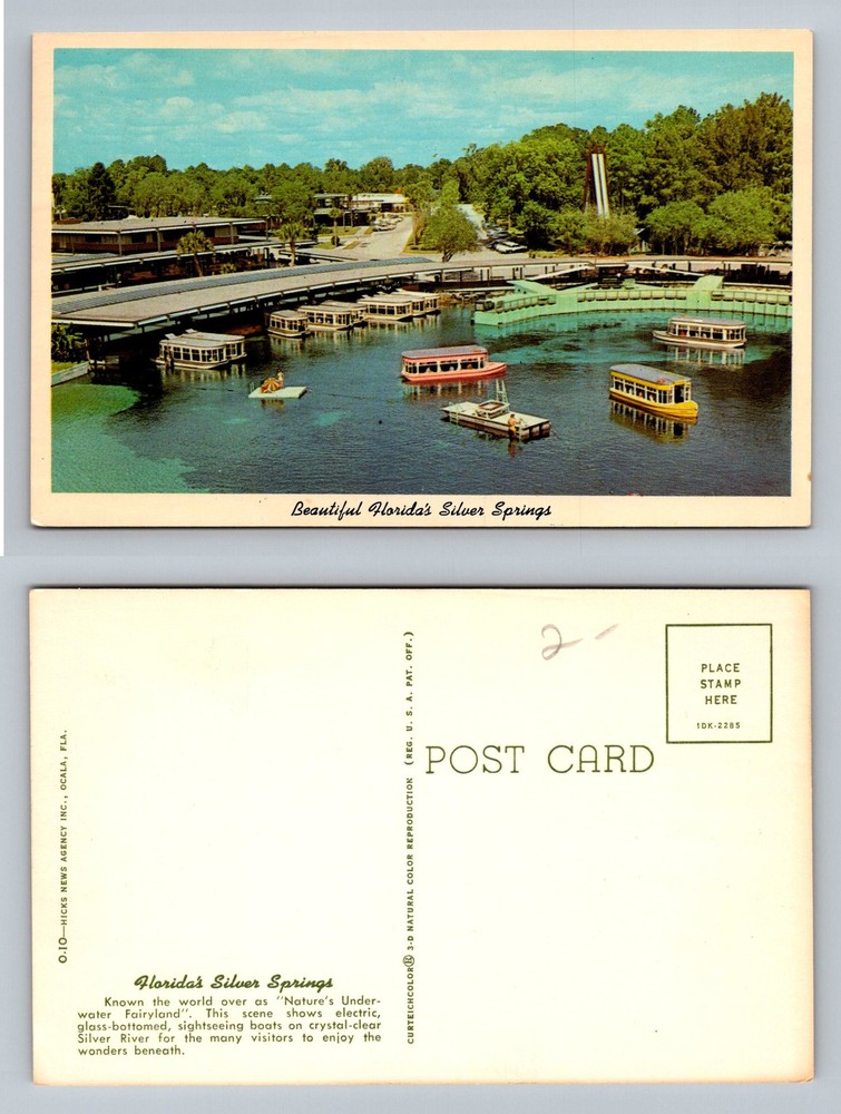 Ocala, FL-Florida, Bird's Eye Silver Springs Glass Bottom Boats Vintage Postcard