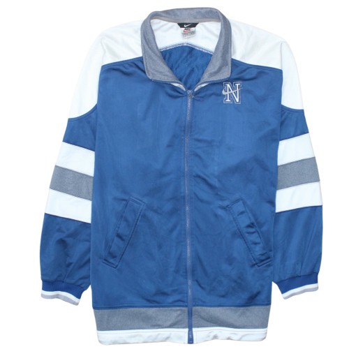 Nike Mens Jacket Blue Zip Fleece Striped Varsity Track Sports Embroidered Logo M
