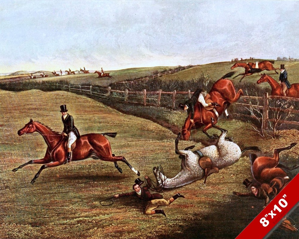 ENGLISH STEEPLECHASE HORSE RACE EQUESTRIAN ART PAINTING REAL CANVAS PRINT