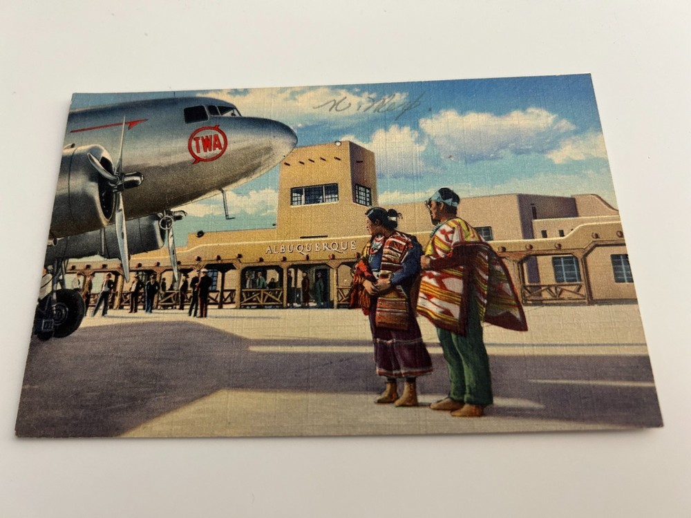 Navajo Indians at Municipal Airport Albuquerque New Mexico NM Postcard