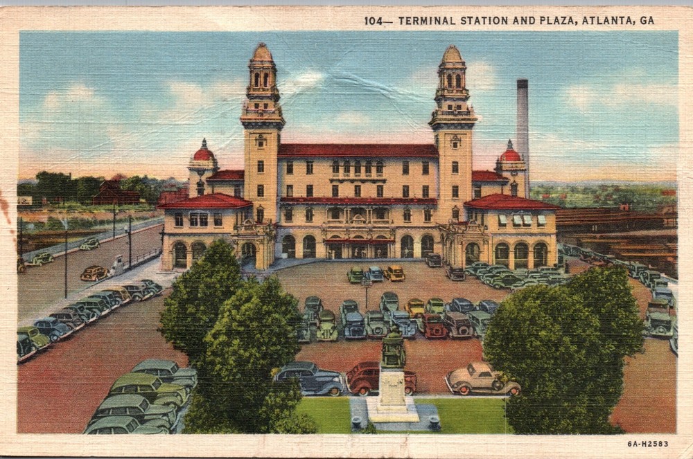 Atlanta Georgia - Terminal Station and Plaza - Linen Postcard
