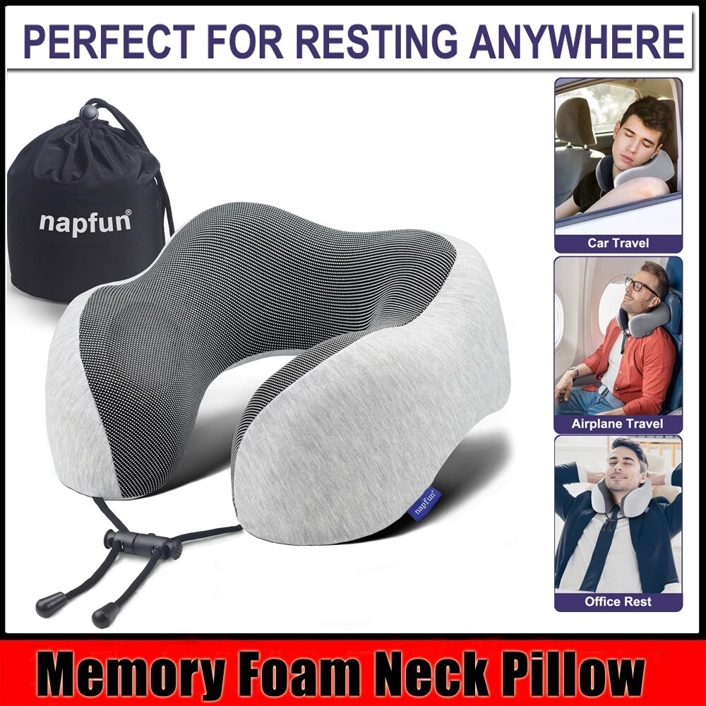 Memory Foam U-Shaped Travel Pillow for Neck Support Car Plane Light Grey