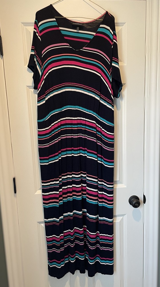 Lane Bryant Women's Navy Striped Maxi Dress Short Sleeve Size 18/20