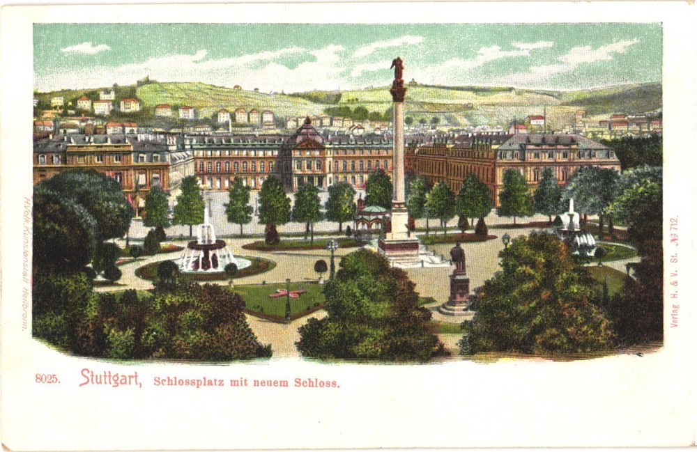 Stuttgart Germany Castle Square With New Castle Vintage Postcard