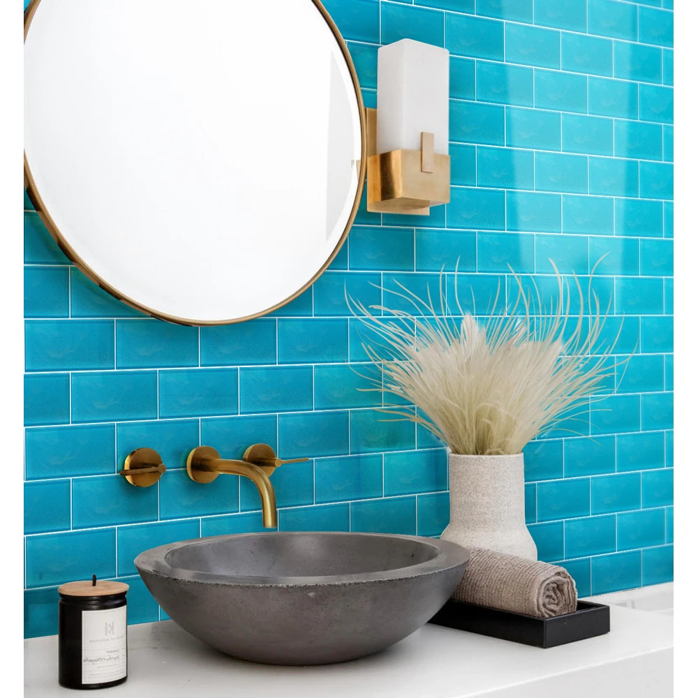 Apollo 3x6 Glossy Sapphire Blue Glass Tile Colorway Blue