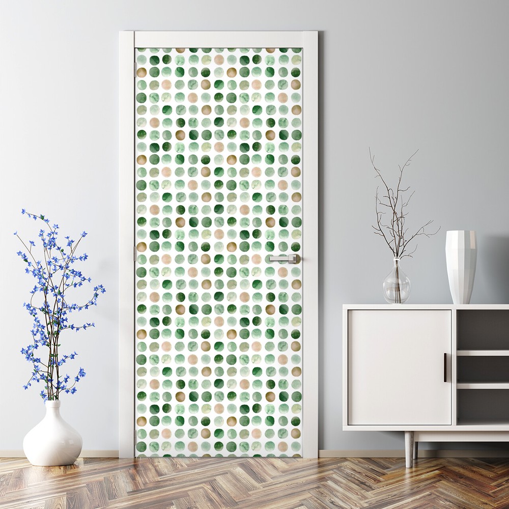 Colorful green geometric watercolor dot adhesive door sticker