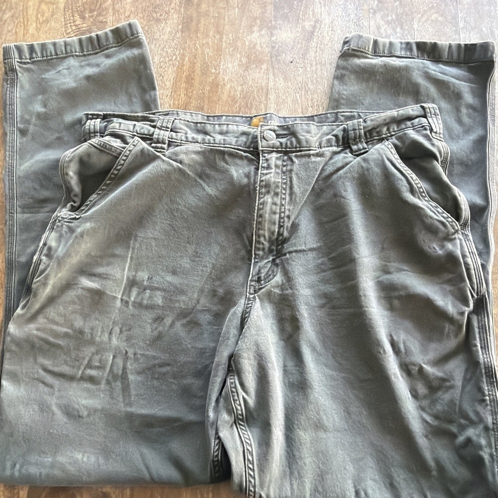 Carhartt Pants Mens Gray Rugged Flex Canvas Relaxed Fit Size 38x34