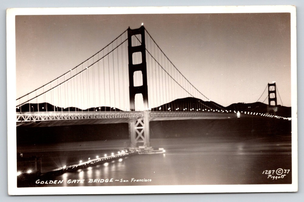 RPPC~San Francisco California~Golden Gate Bridge~Night View~Lights~1940s PC