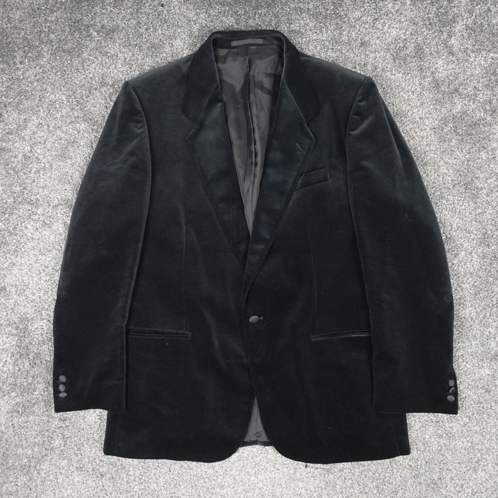 St Michael Velvet Blazer Jacket Sports Coat Size 42 Medium Black Vintage Men's