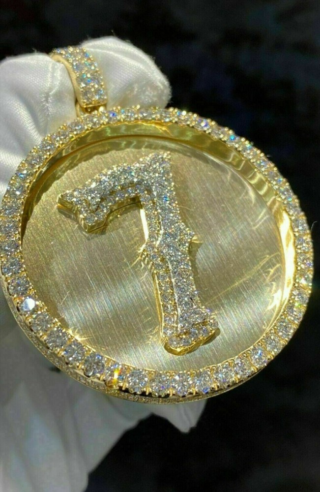 2 ct Round Cut VVS1/D Diamond Men's Lucky Number Pendant 14K Yellow Gold Finish
