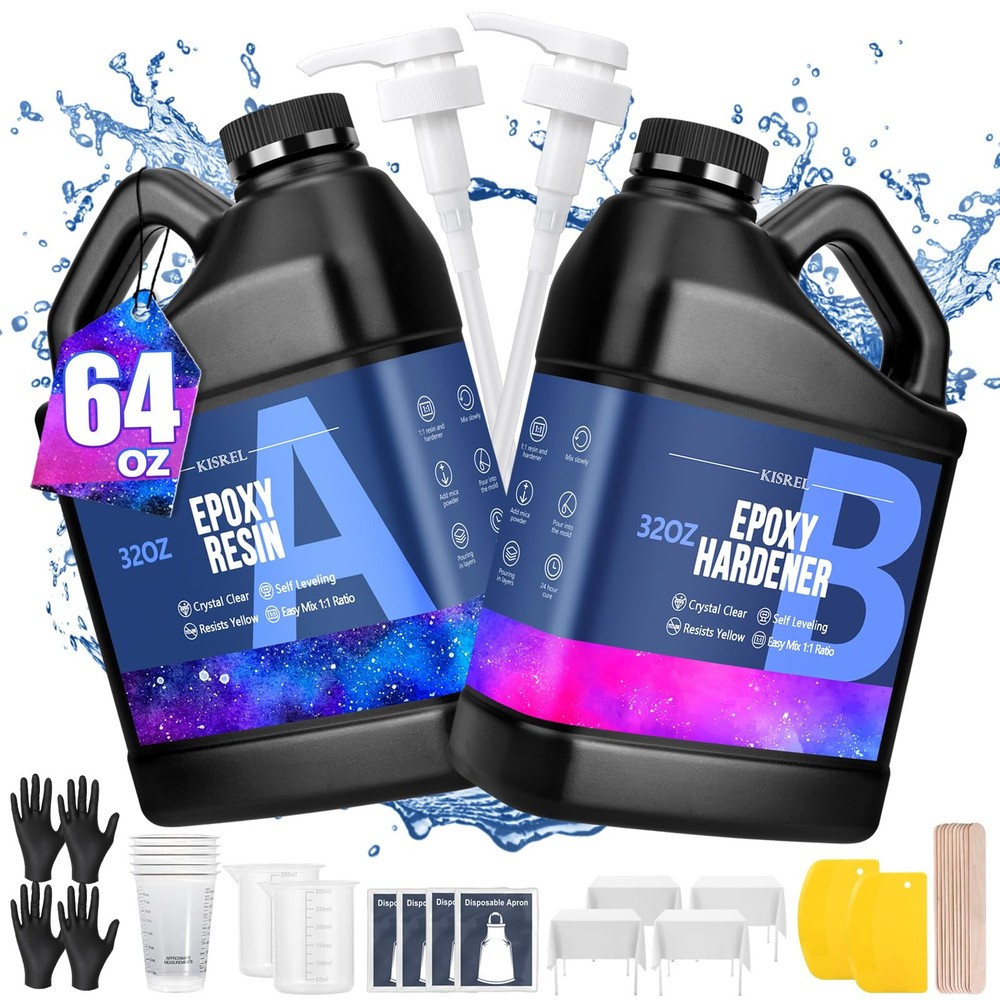 64OZ Crystal Clear Epoxy Resin Kit - No Yellowing for Crafts Jewelry Molds DIY