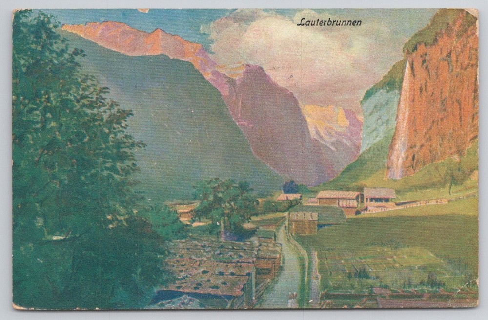Lauterbrunnen Valley Switzerland 1914 Postcard Denmark to USA