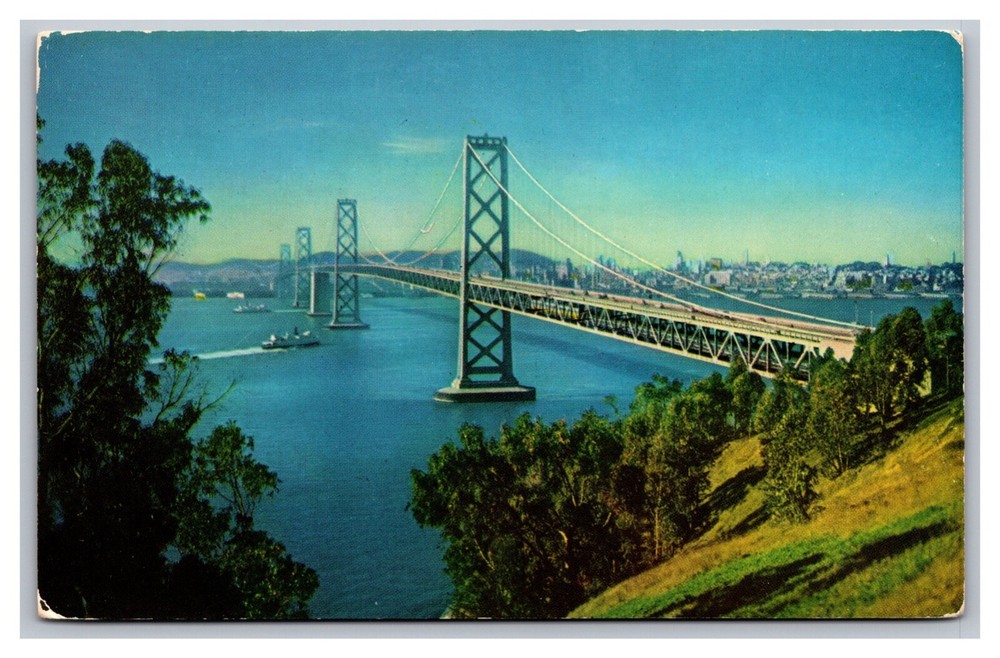 San Francisco CA California Oakland Bay Bridge Bird's Eye View Chrome Postcard