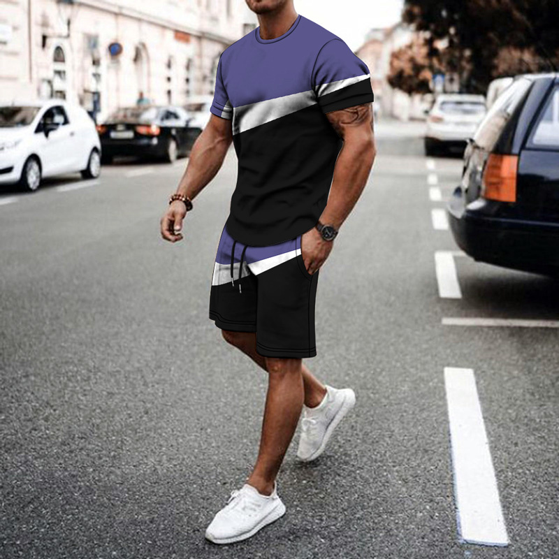 Men's 2 Piece Active Casual Short and T Shirt Short Sleeve Set Waist Up To 45
