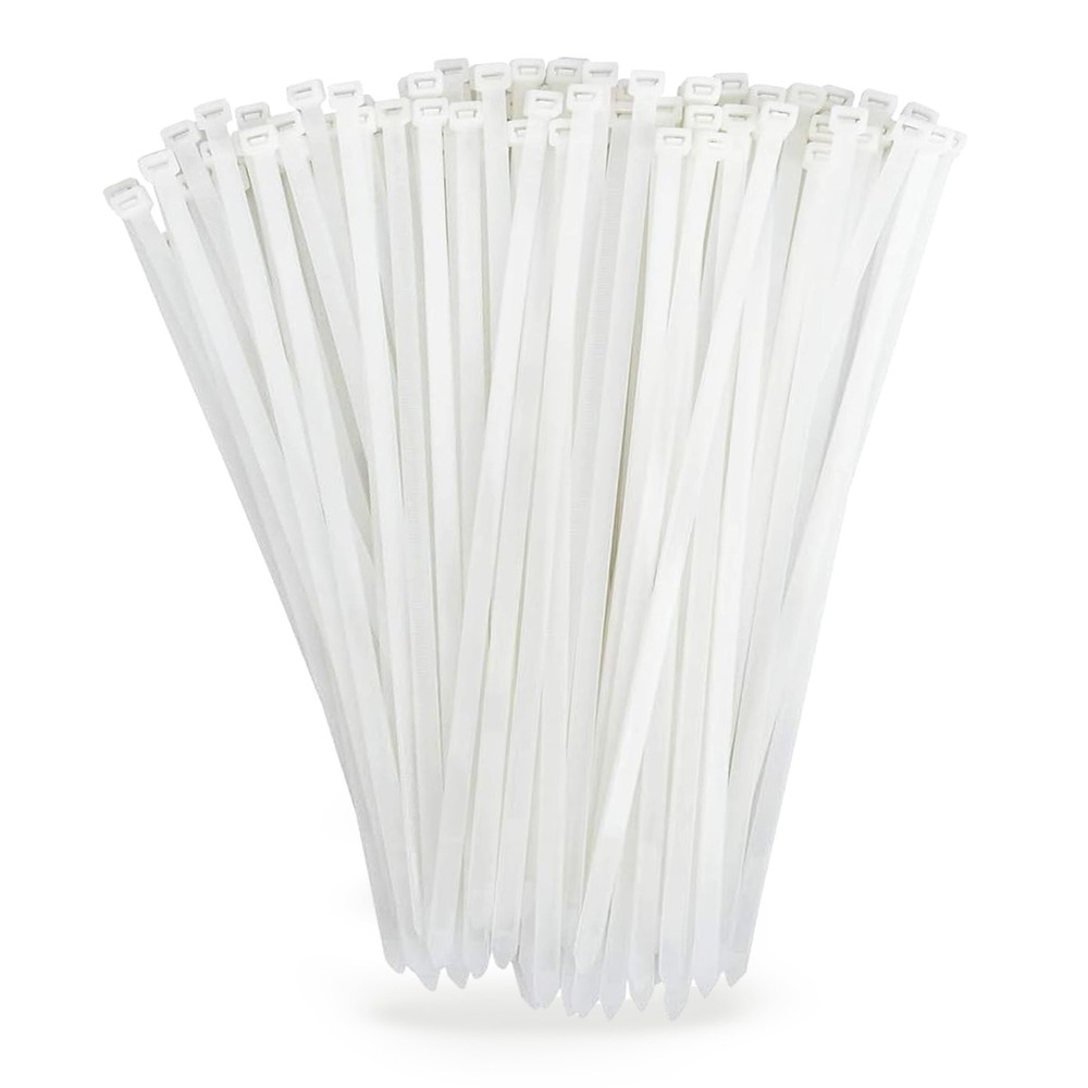 12 Inch Heavy Duty White Zip Ties 100 Pack 120lb Strength