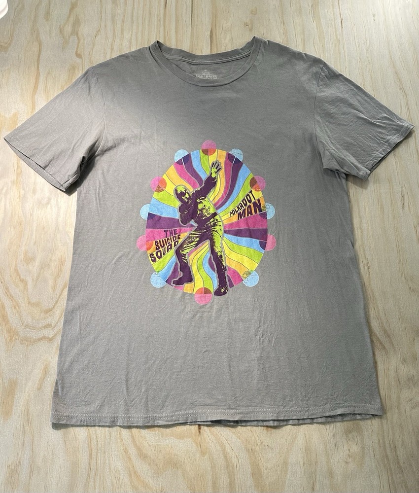 The Suicide Squad Men’s Large Shirt Gray Polka-Dot Man Color Splash Graphic Tee