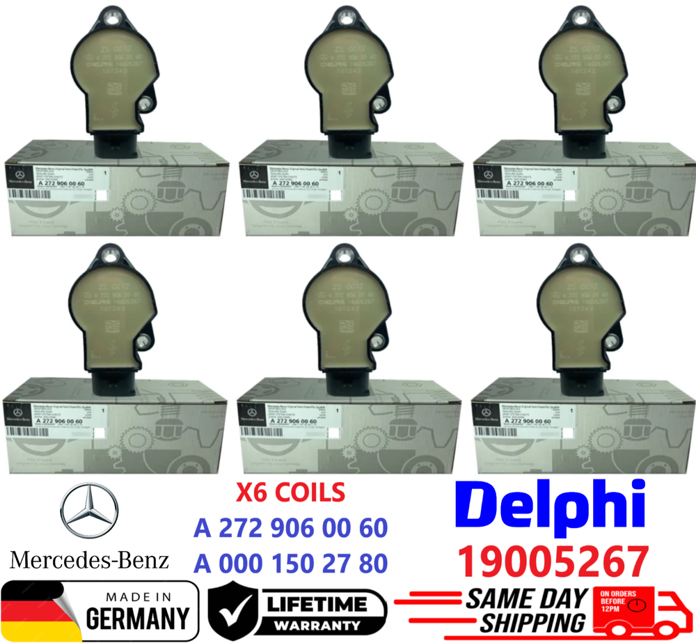 6 NEW GENUINE Ignition Coils For 2005-2014 Mercedes-Benz V6 V8, A0001502780 OEM