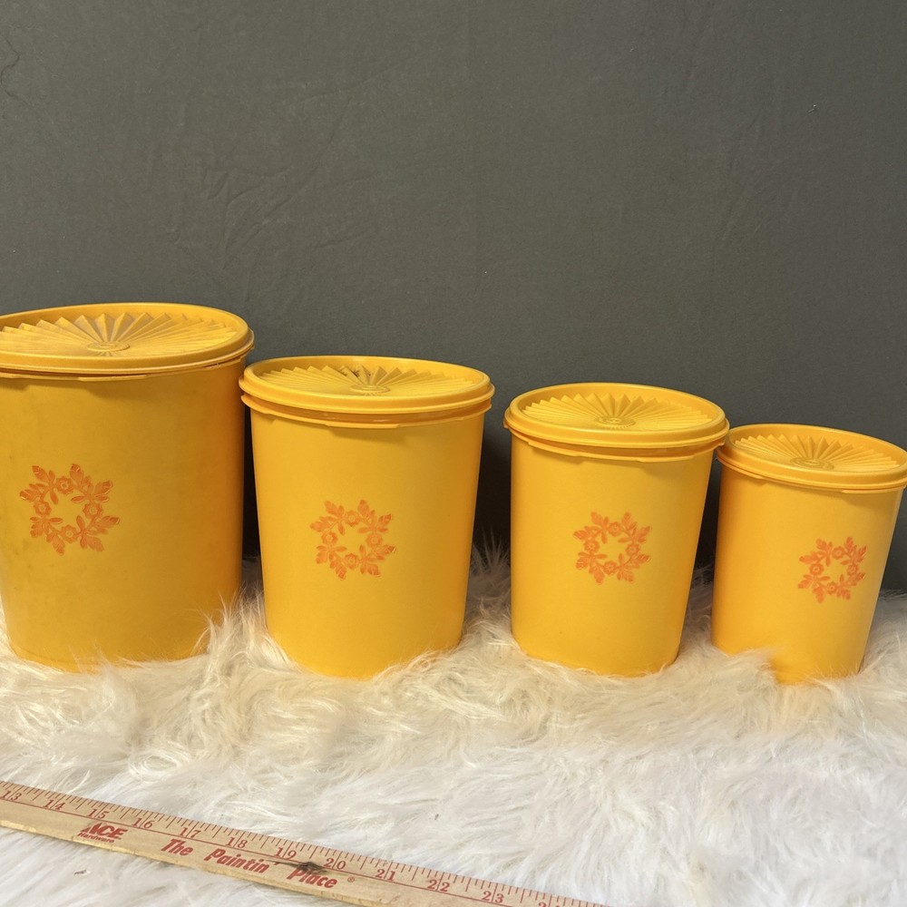 Tupperware Servalier Harvest Yellow Nesting Canister Set of 4 Vintage with Lids