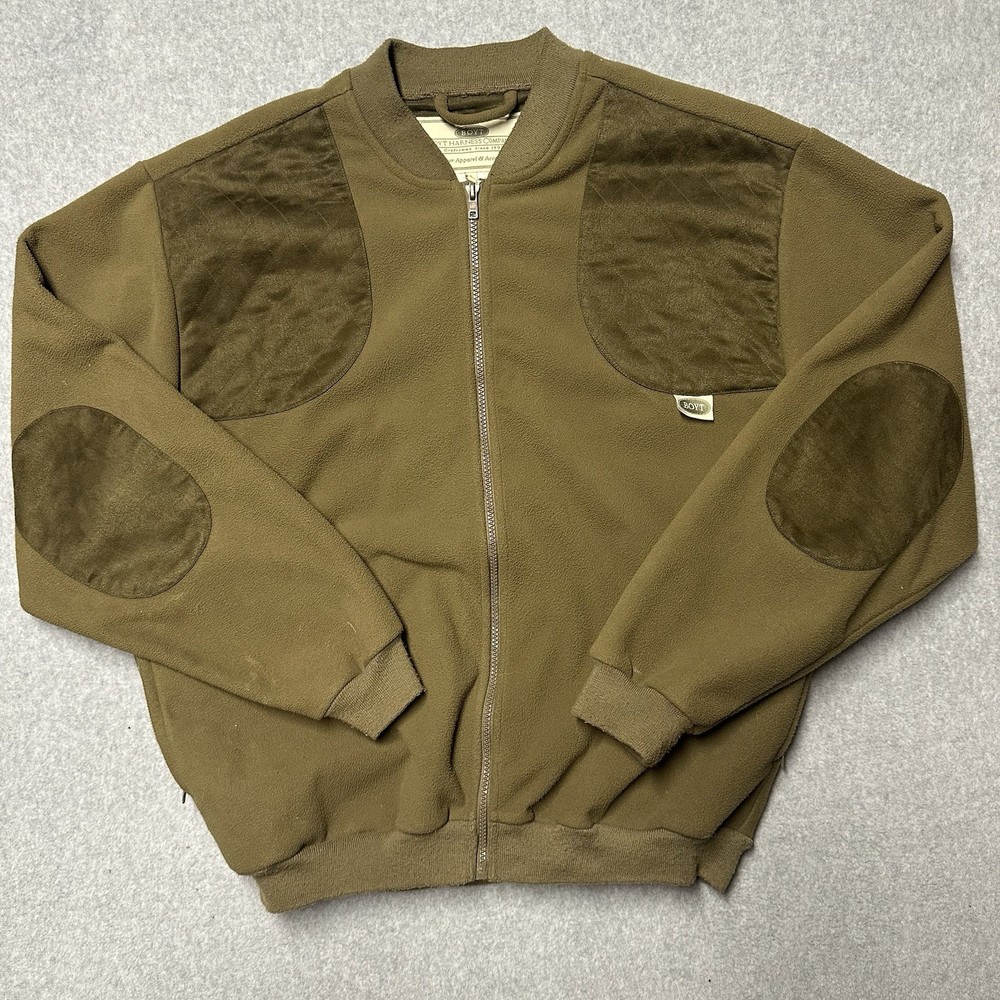 Boyt Jacket Men's Large Green Zip Fleece Shooting Harness Company Suede Patches