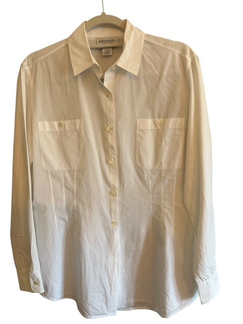 Vintage Emanuel Ungaro White Cotton Blouse Tunic Shirt 3 Dart Tailored US 10