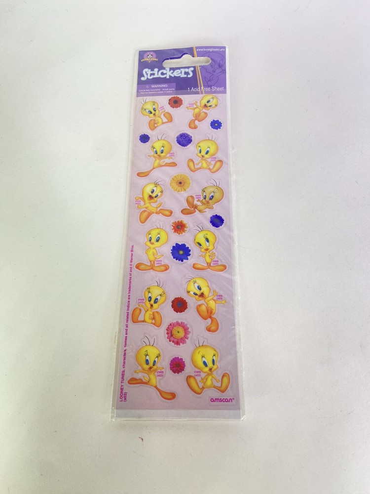 Vintage Amscan Tweety Bird Looney Tunes 1 Acid Free Sticker Sheet Stickers NEW