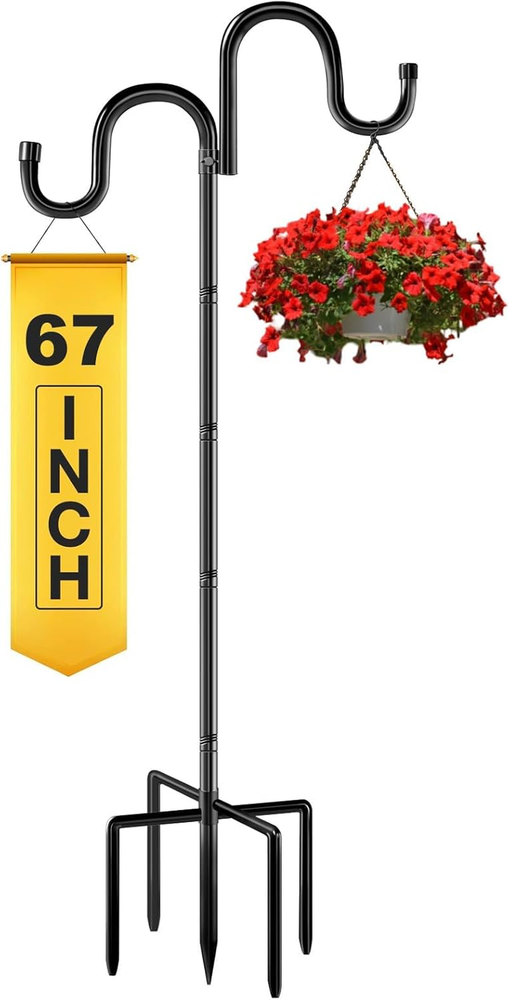 Heavy Duty Adjustable Double Shepherds Hook for Outdoor Bird Feeders