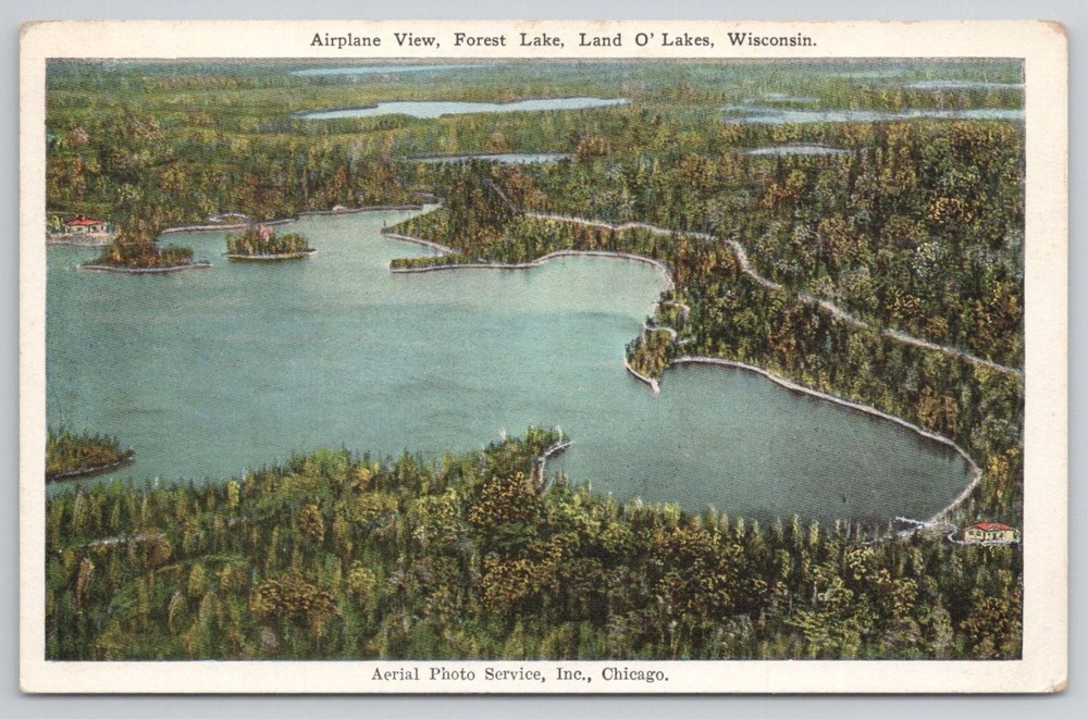 Forest Lake Land O' Lakes Wisconsin Aerial View Vintage Postcard