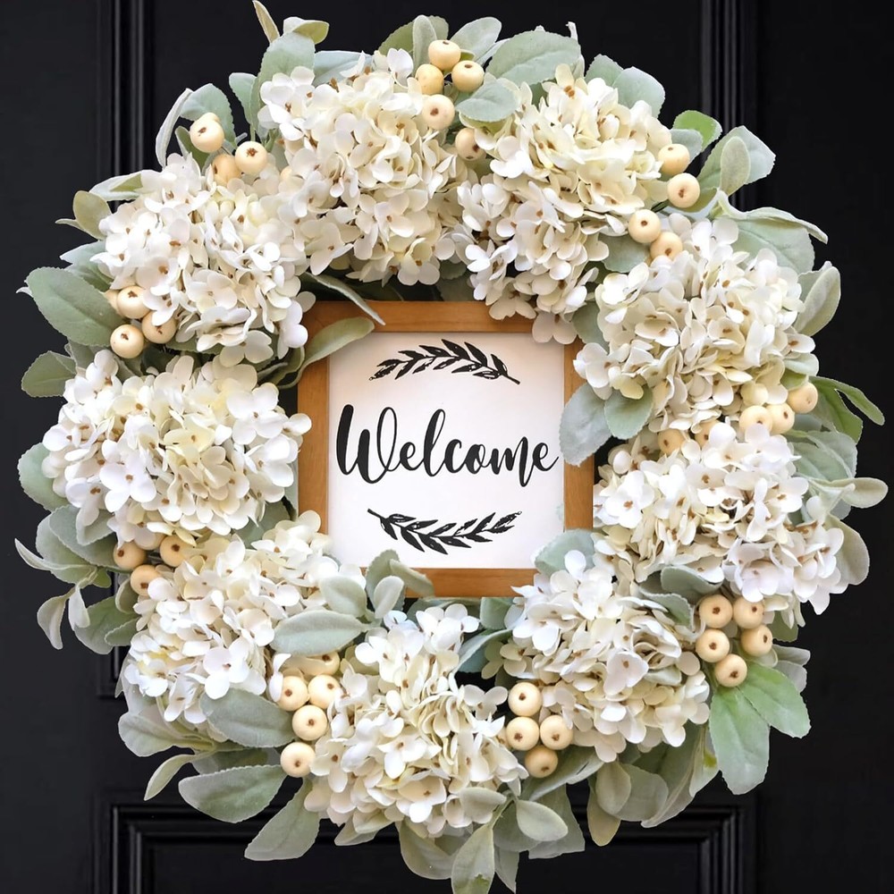22 Inch Spring Summer Hydrangeas Lamb's Ear Artificial Door Wreath