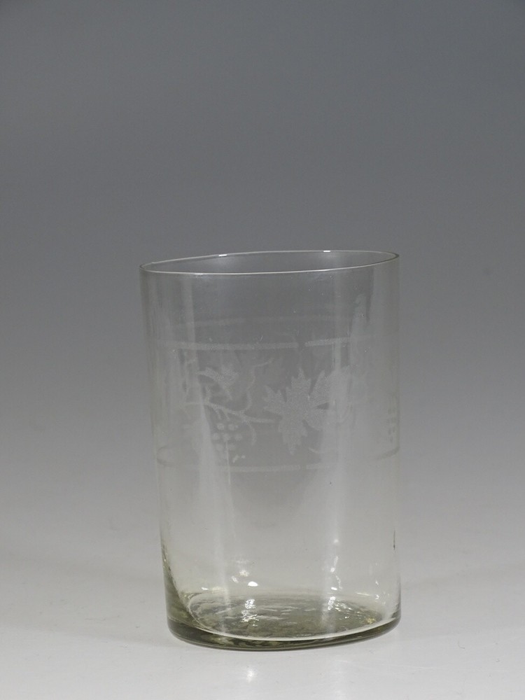 Victorian Glass Crystal Tumbler Acid Etched Leaf & Berry Band c.1900-image