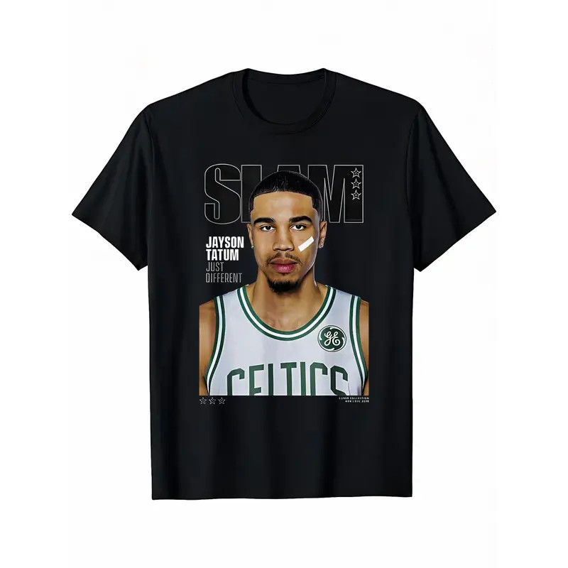 Men's SLAM Cover Crew Neck T-Shirt - Jayson Tatum Print, 100% Cotton Casual