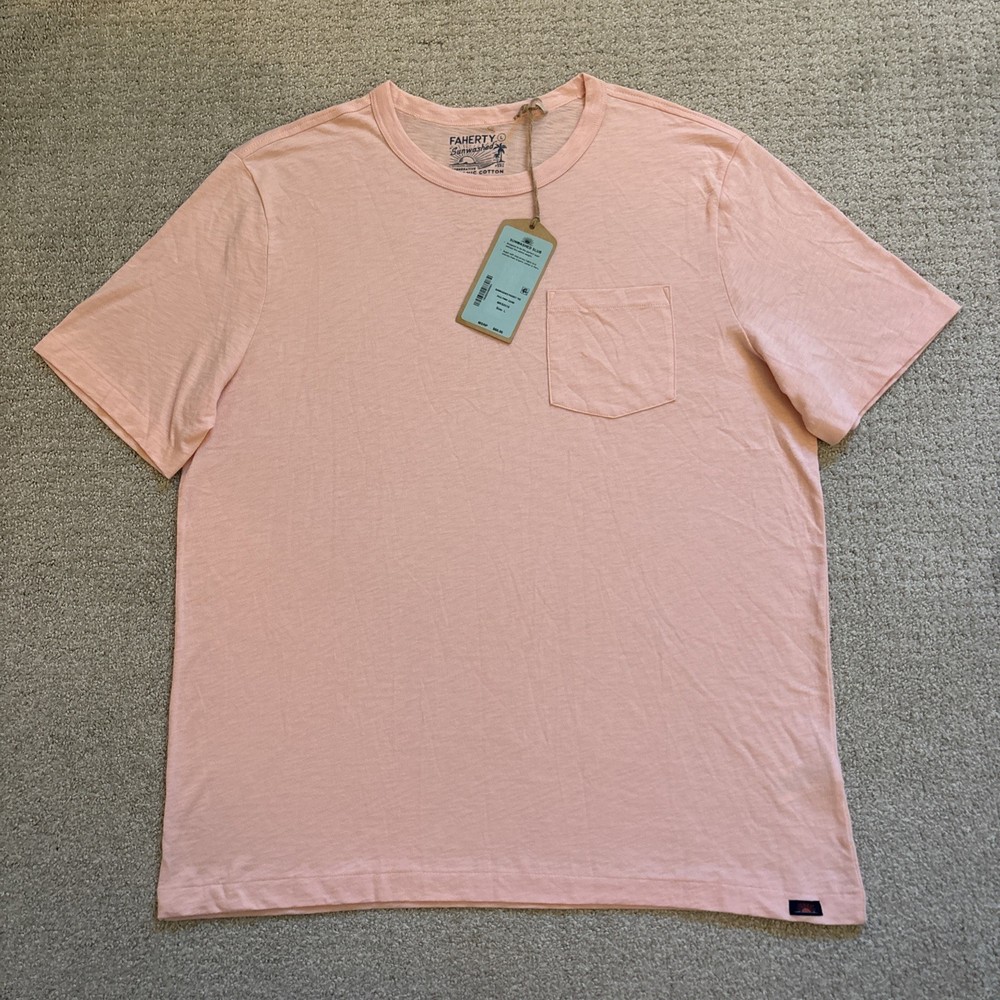 Faherty Sunwashed Short Sleeve T Mens Sz L Pink Organic Cotton Pocket Shirt