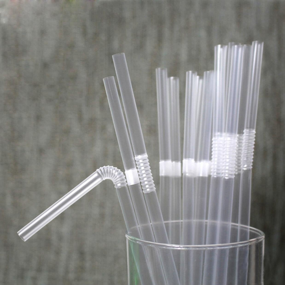 100 Pieces Clear Disposable Drinking Straws Flexible Plastic Soda Smoothies S...