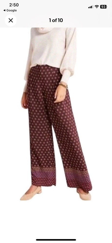 Anthropologie Womens Marsden Wide Leg Pants Size 6 Graphic Abstract Maroon-image