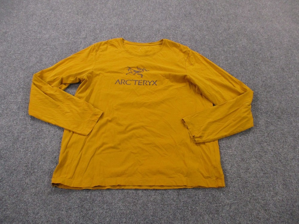 Arcteryx Shirt Mens M Yellow Casual Spellout Logo Base Layer Lightweight Stretch