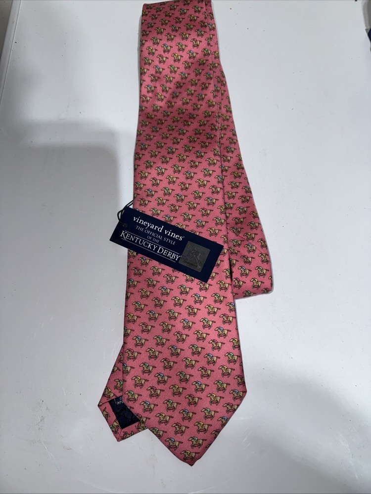 NEW Vineyard Vines Tie Kentucky Derby Pink Race Horse Silk Pink NWT $95.00 NWT