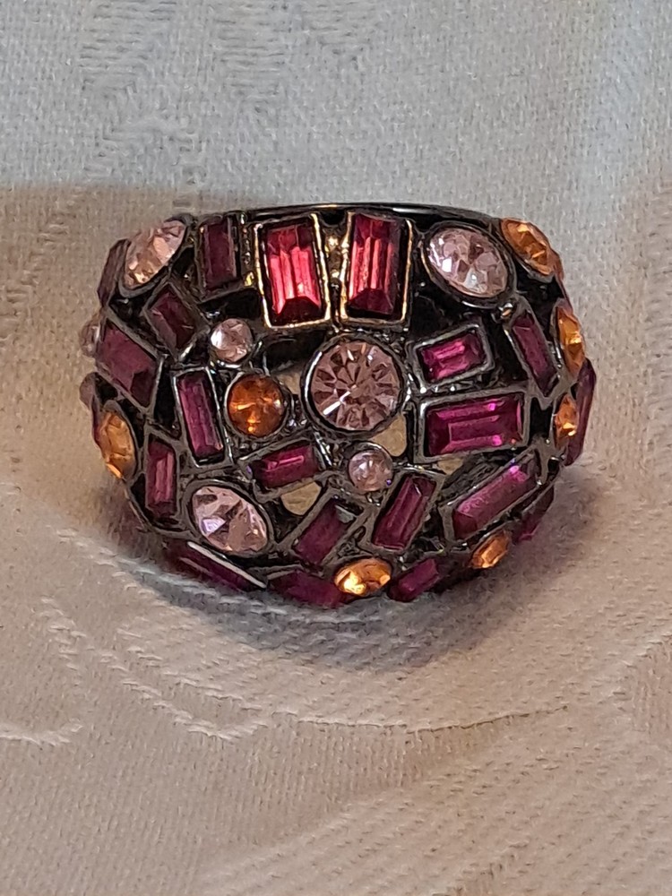Faceted Multicolor Rhinestone Crystal Chunky Dome Ring Size 7