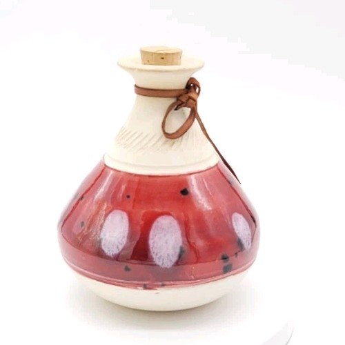 Studio Art Pottery Vase Beautiful Ox Blood Red With Black Dots Abstract -Signed-image