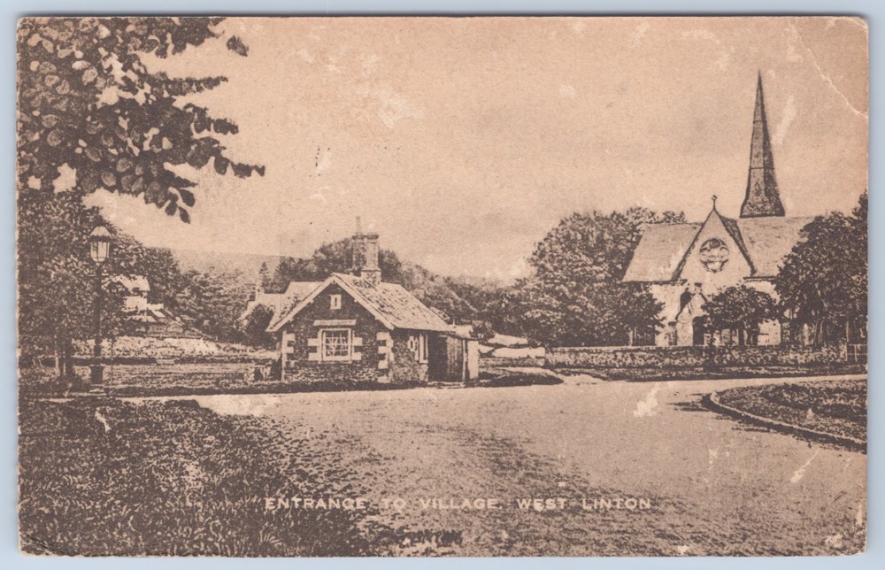 UK England West Linton Village Cumbria Village Matching 1925 Cancel Postcard