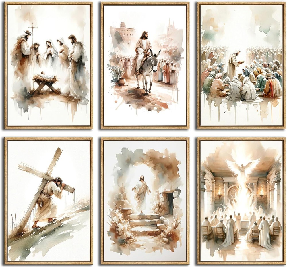 6Pcs Jesus Canvas Wall Art Watercolor 8x10inx6pcs, posters（Unframed）