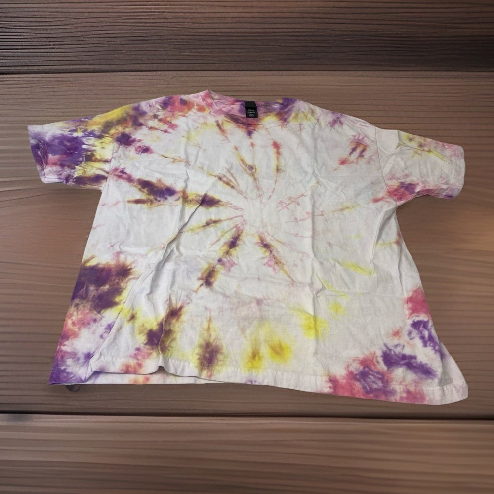 Hanes Beefy-T Men’s 2XL XXL White Purple Tie Dye Short Sleeve Crew Neck T Shirt