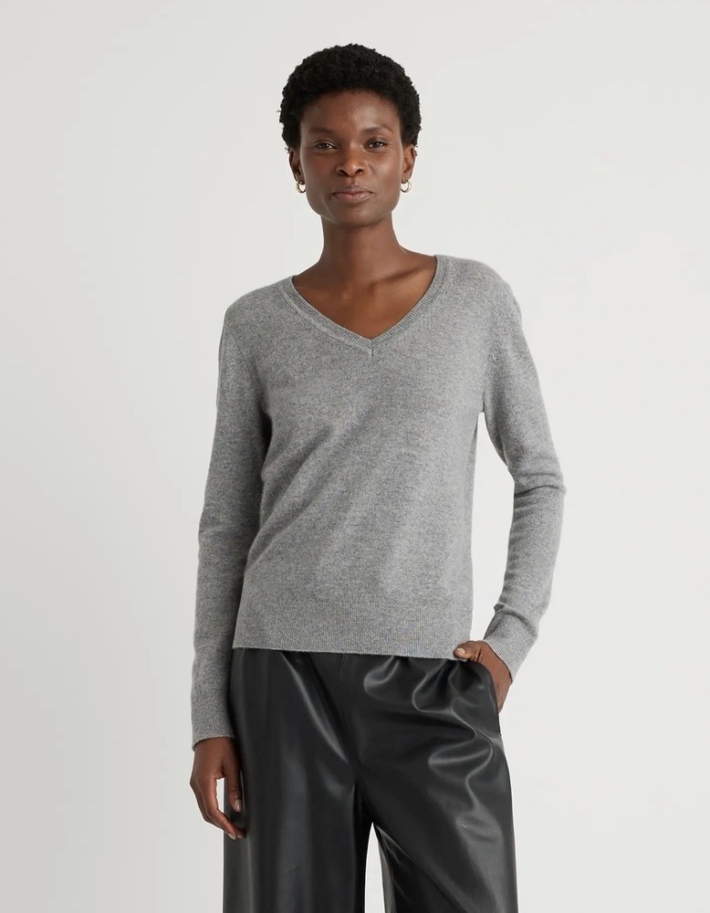 Quince Women’s 100% Mongolian Cashmere V Neck Sweater Gray Size Large Classic