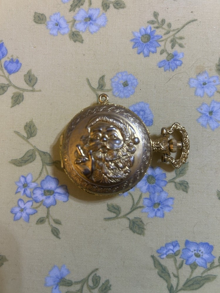 Vintage Department 56 Christmas time Santa Claus Quartz Pocket Watch New Battery