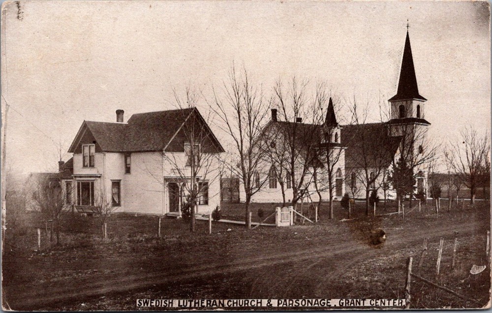 1908 RPPC Swedish Lutheran Church & Parsonage Grant Center Pilot Mound IA