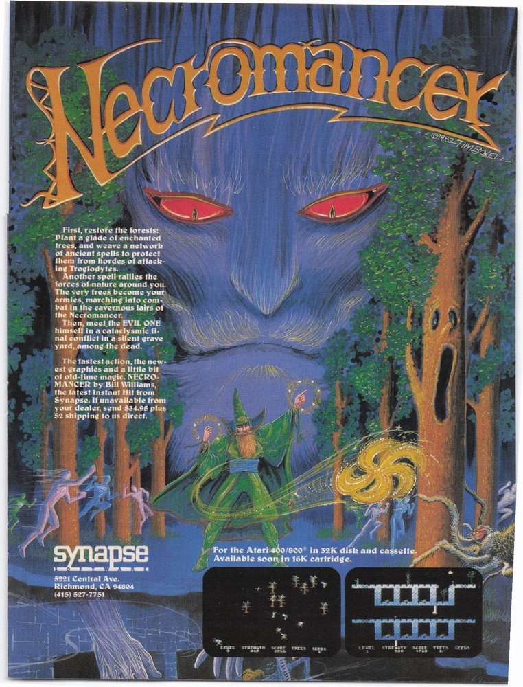 Synapse Electronics Magazine Ad Necromancer Atari 400/800 1982 Video Game Art