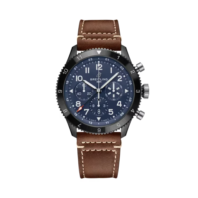 Breitling Super Avi B04 Chronograph GMT 46mm Blue Dial Brown Leather Strap SB04452A1C1X2