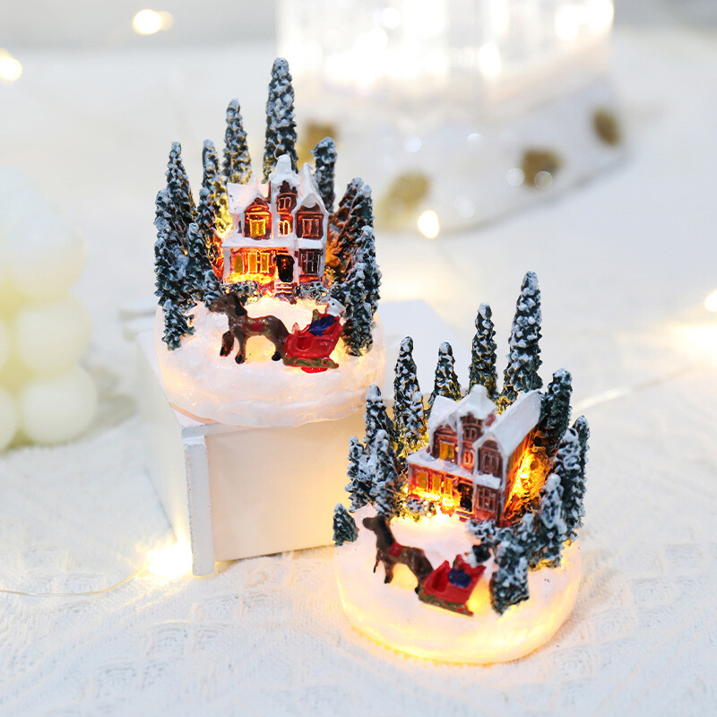 Christmas LED Light Ornaments Santa Castle Snow House Luminous Crafts 2024 New