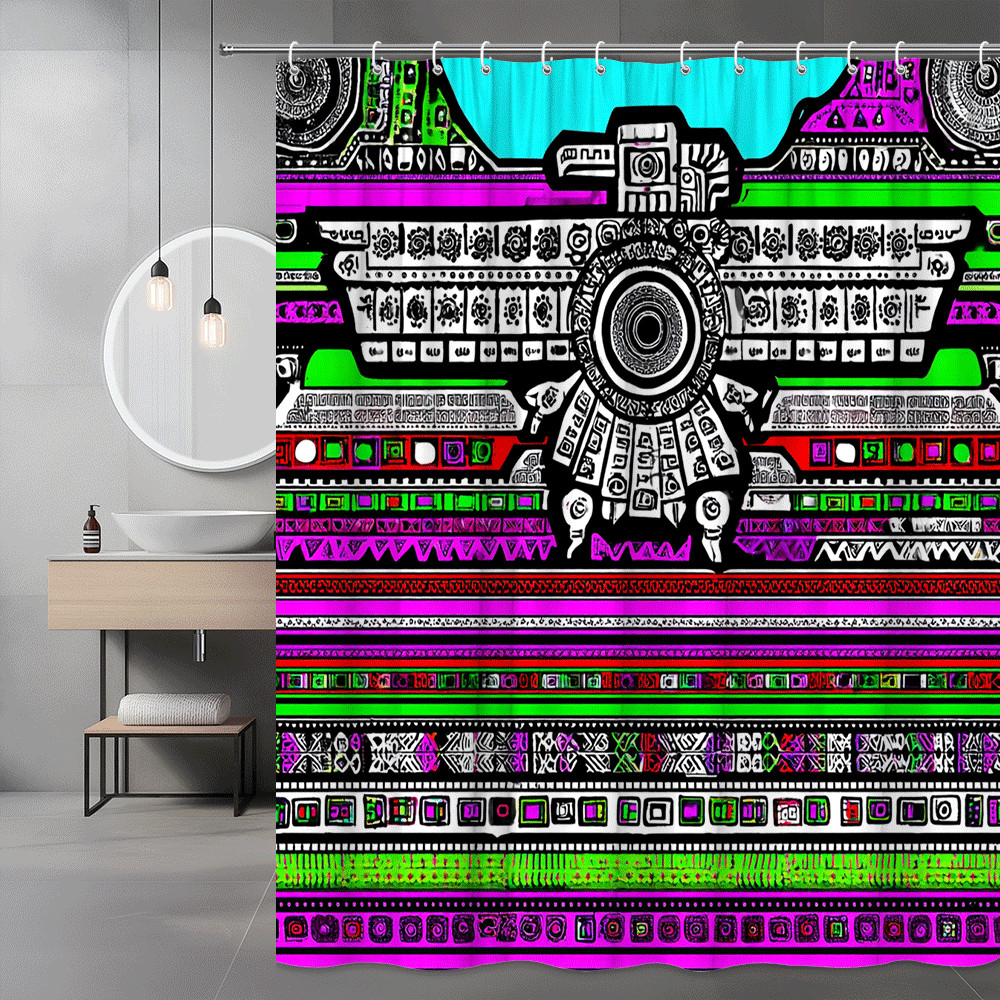 Tribal Geometric Neon Abstract Shower Curtain