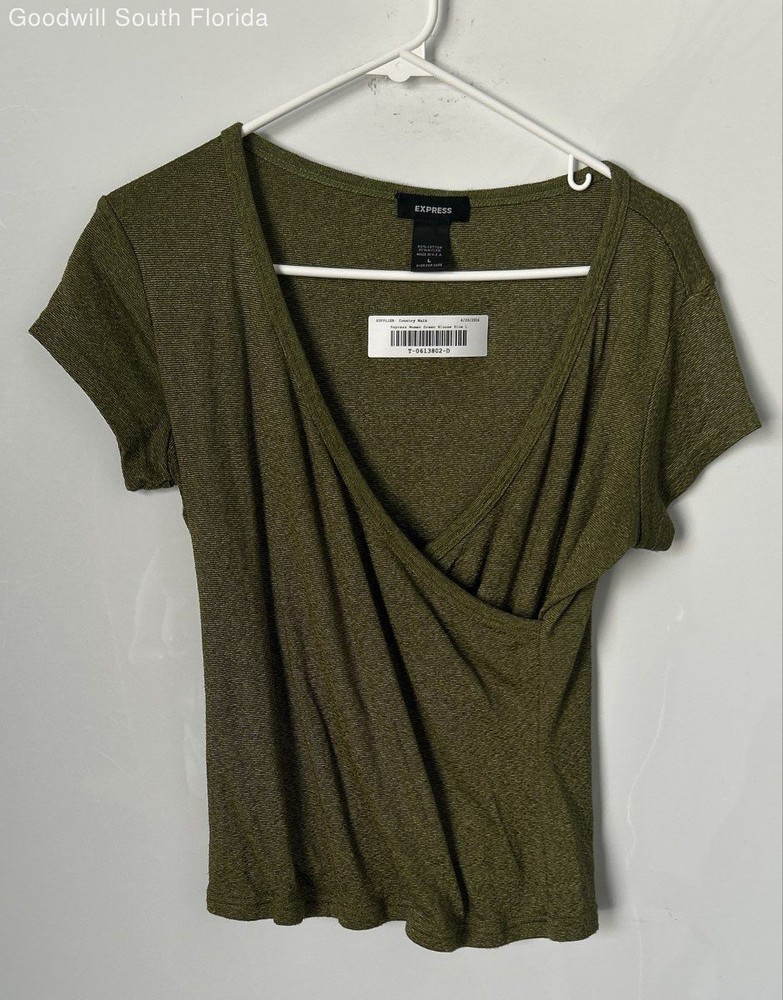 Express Womens Green Short Sleeve V-Neck Pullover Wrap Blouse Top Size Large