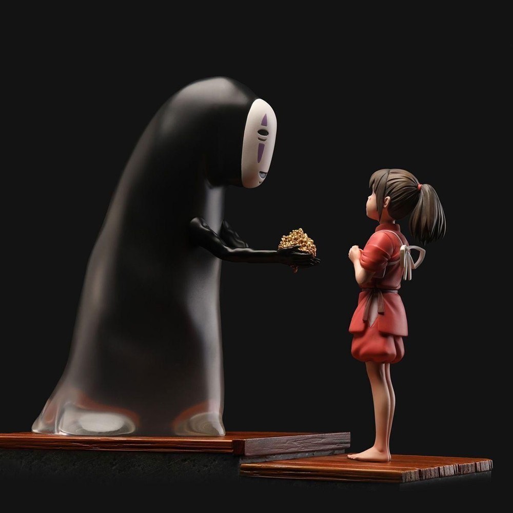 Spirited Away Anime Doll Chihiro & No Face Man Action Pvc Statue Set 14cm, 11cm