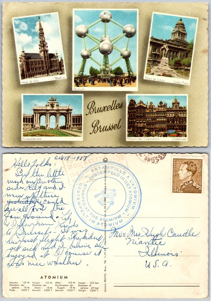 Continental Atomium Bruxelles Belgium Postcard
